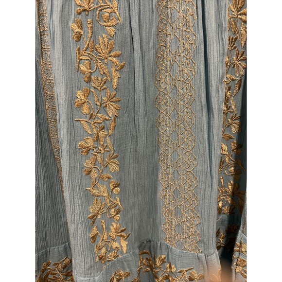 Hale Bob Skirt Boho Small Festival Blue With Gold Metallic Threads Waist 30 - Picture 3 of 9